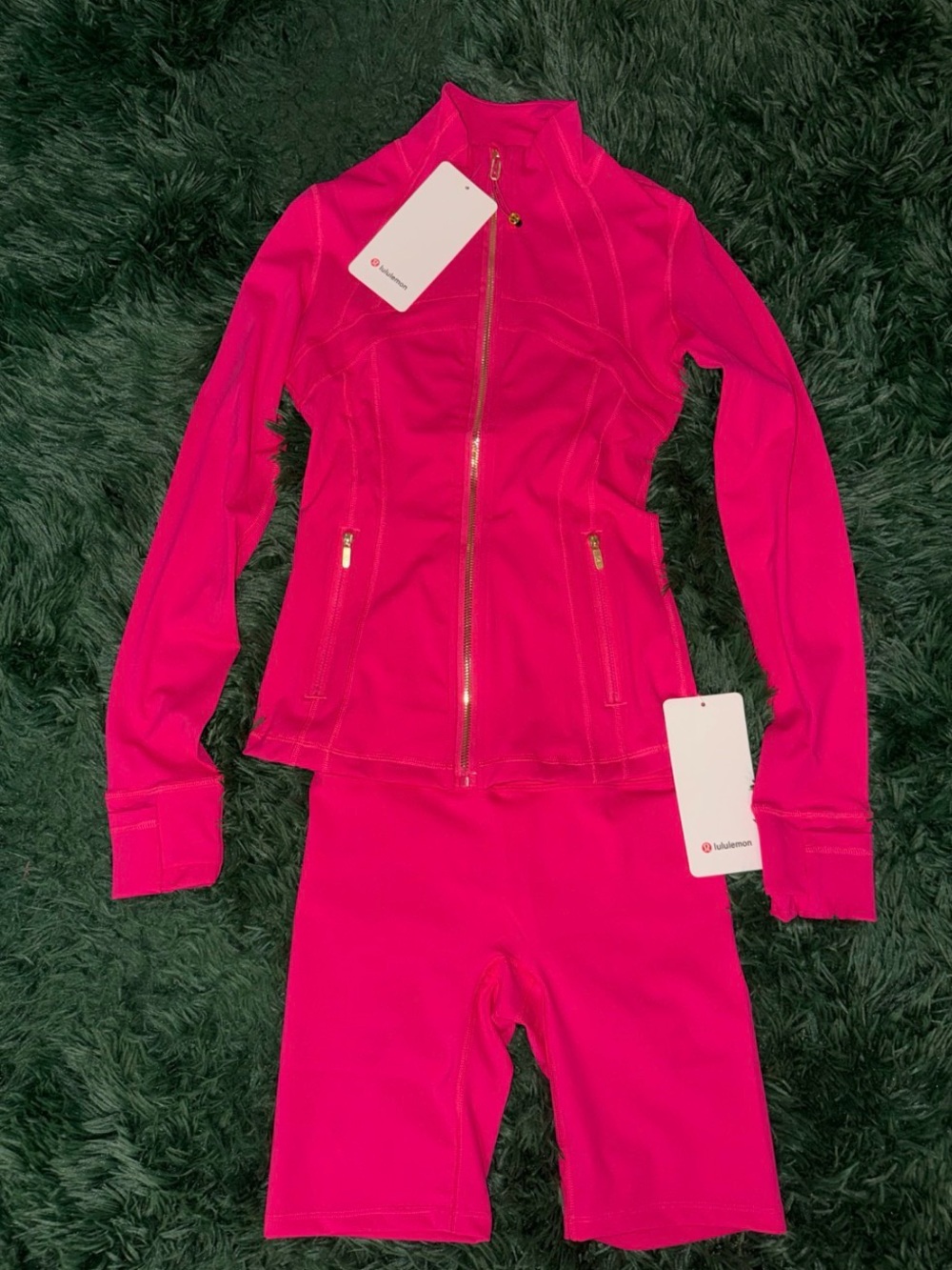 lululemon athletica Vibrant Pink Zip Jacket & Bike Shorts Set